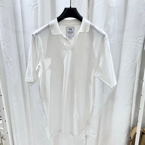 Y-3 Yohji Yamamoto Rubberized Embossed Logo White Polo Shirt - Picture 1 of 7